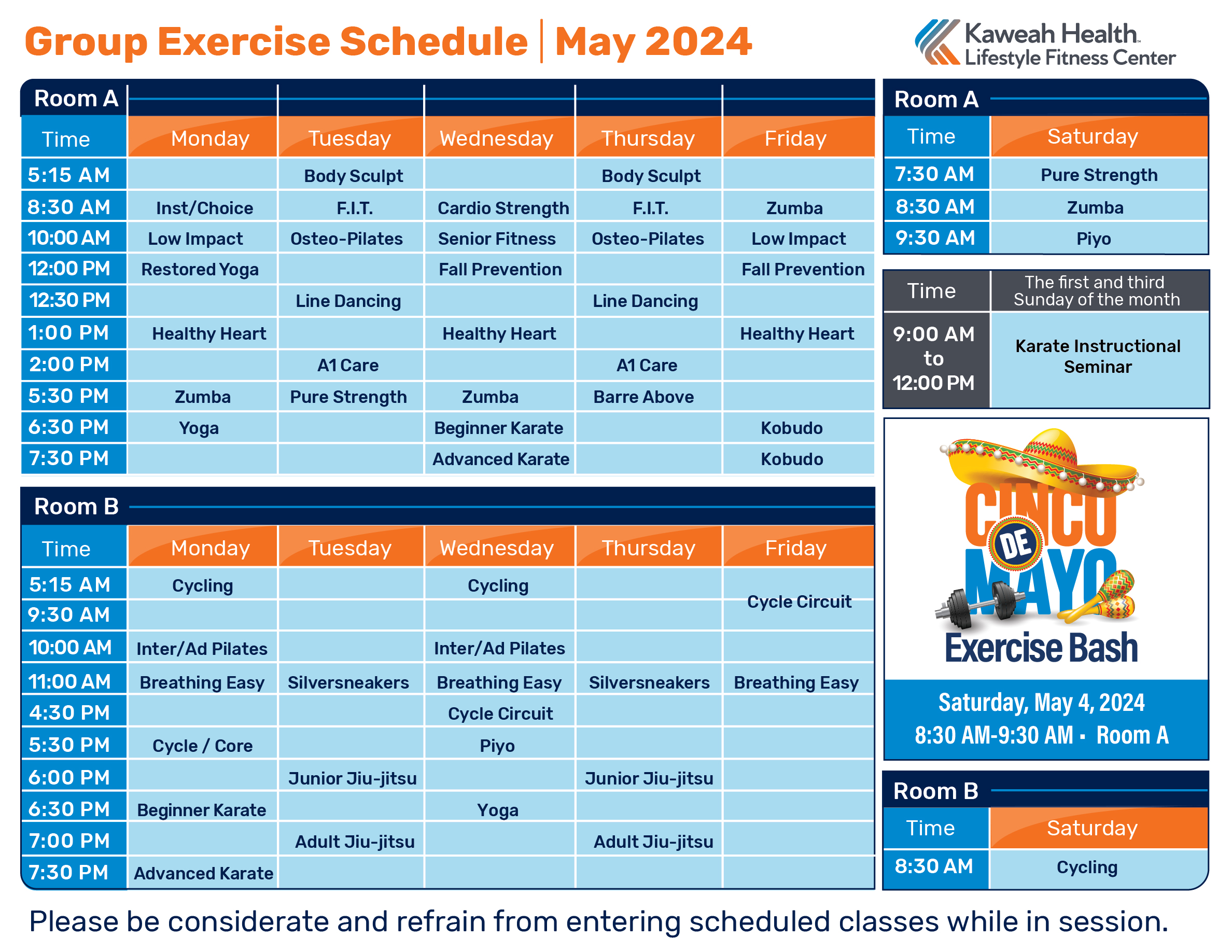 May Aerobic schedule 2024