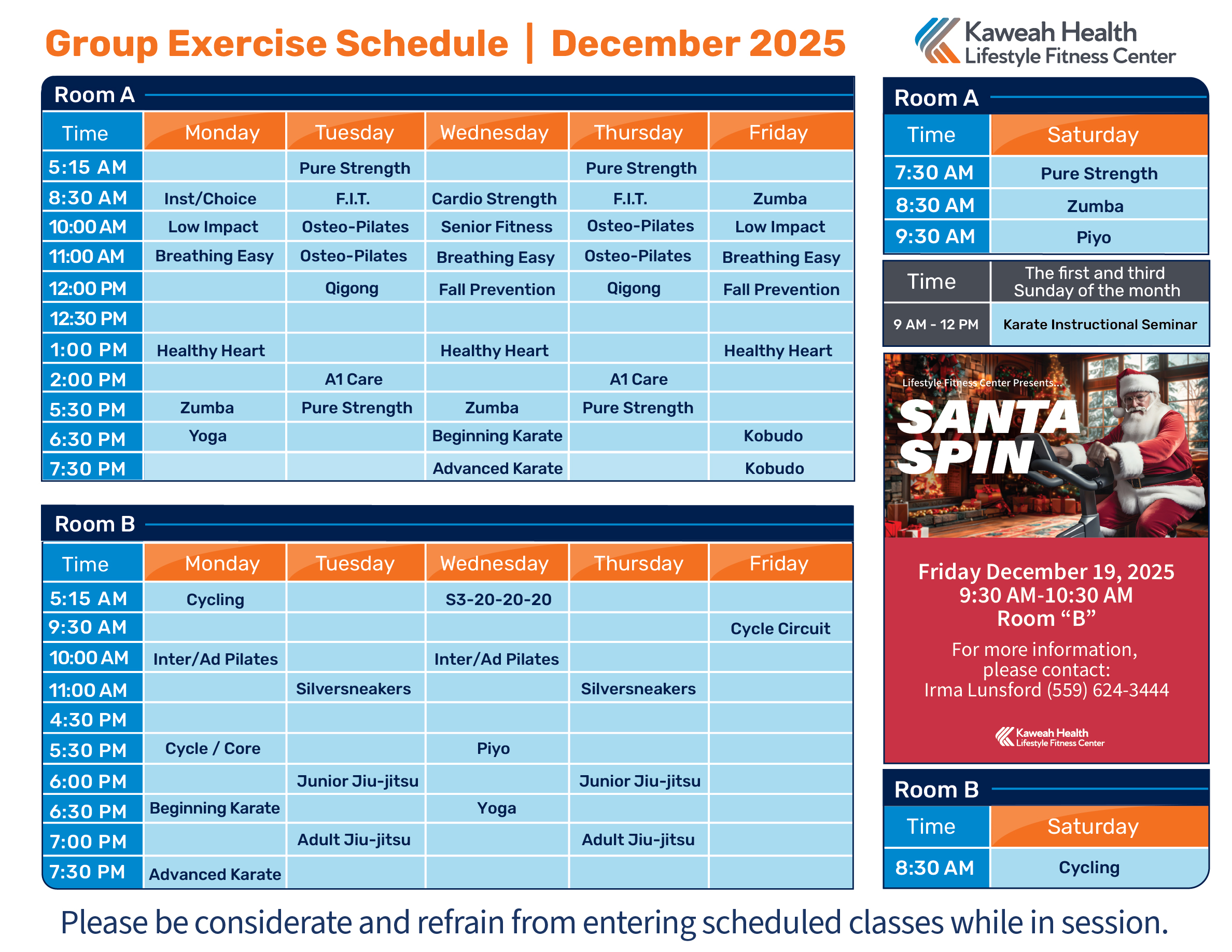 December 2025 Aerobic Schedule