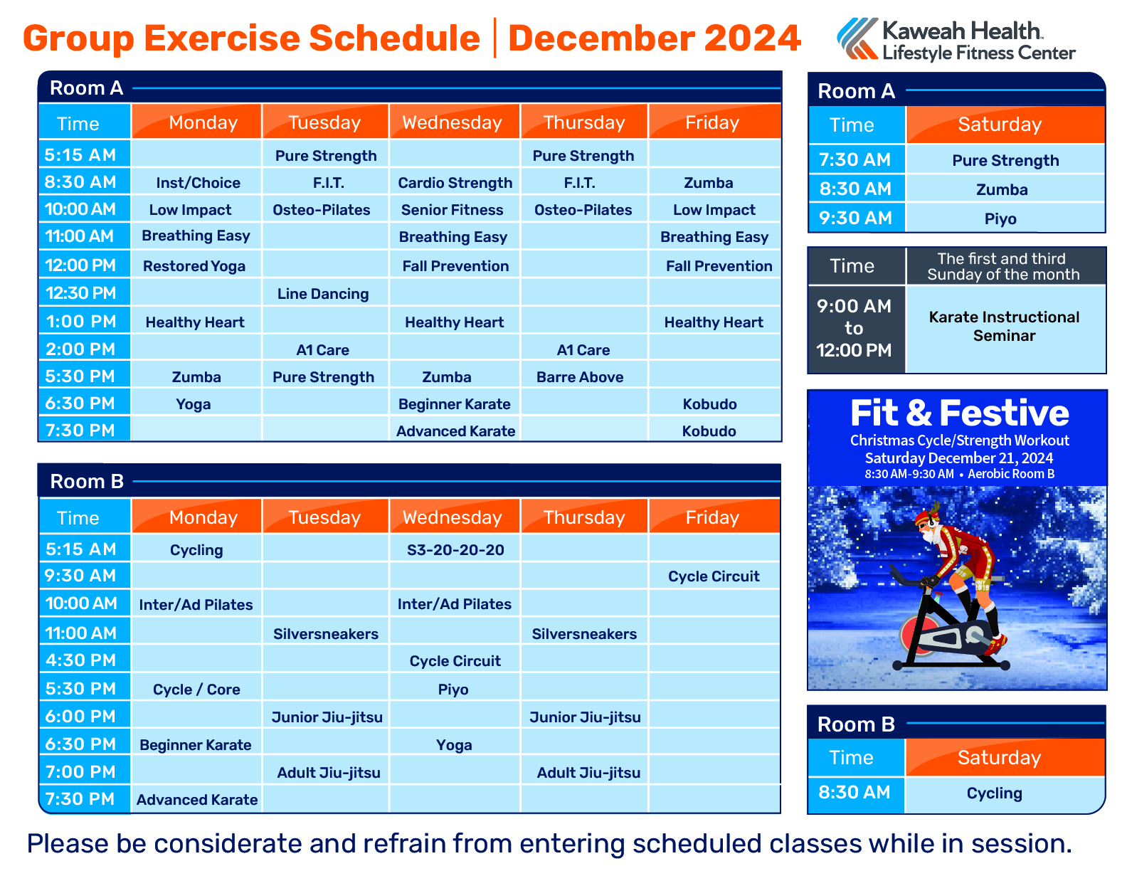 December Aerobic Schedule 2024