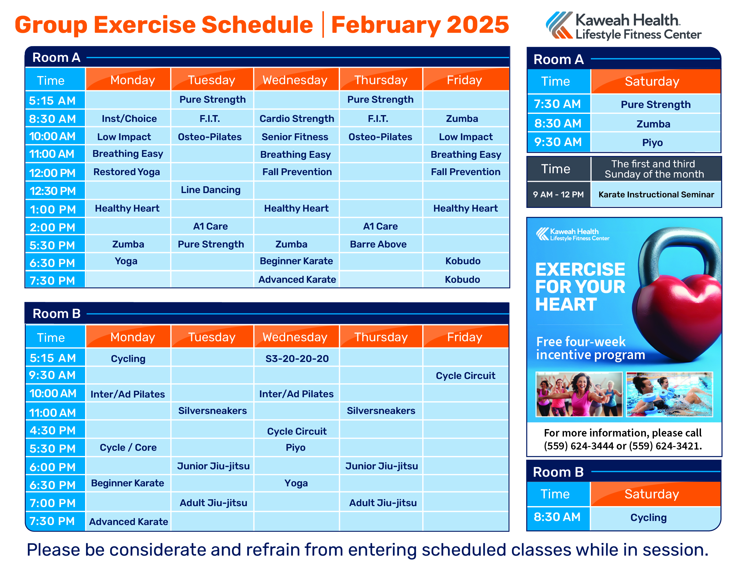 February 2025 Aerobic Schedule 