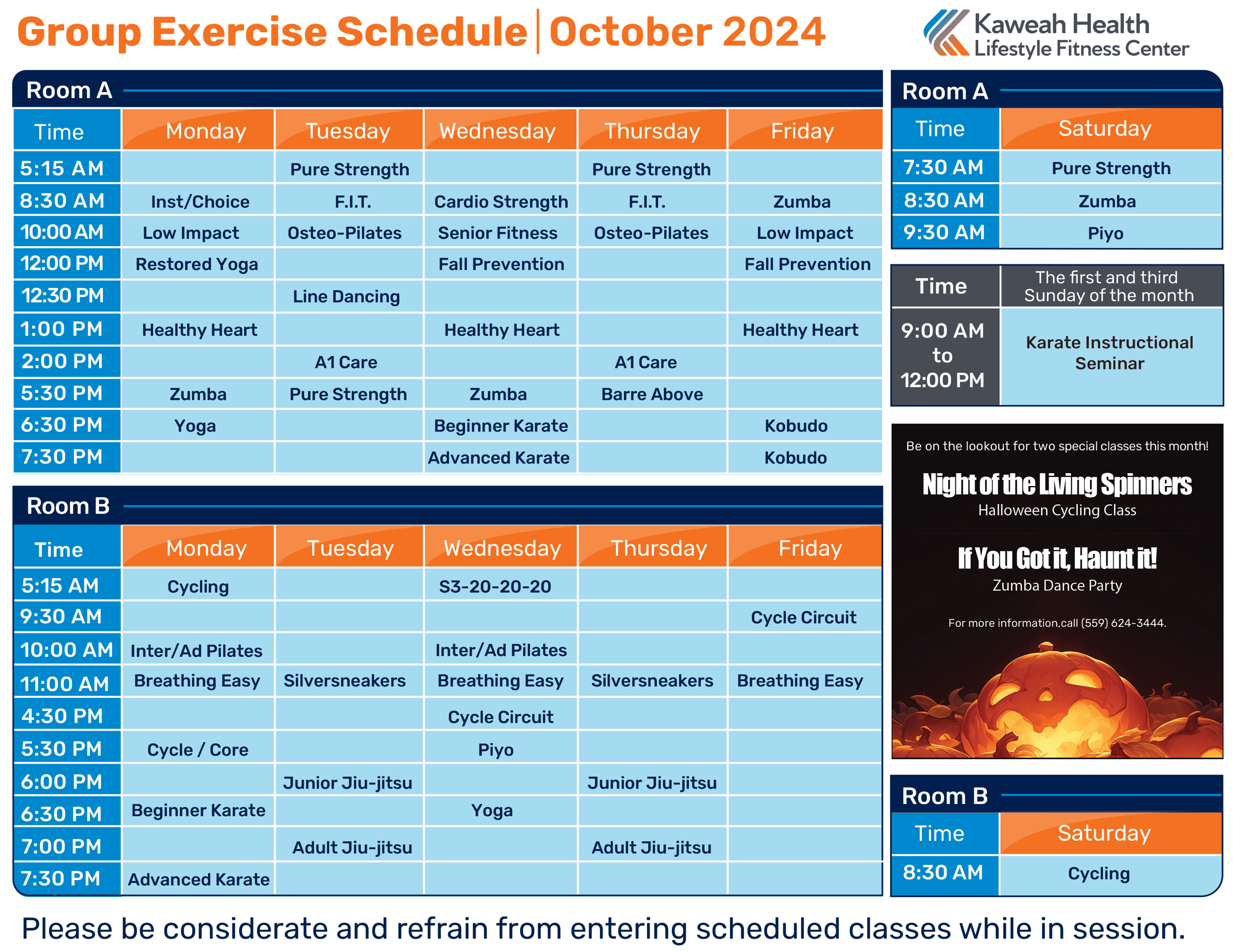 October Aerobic Schedule 2024