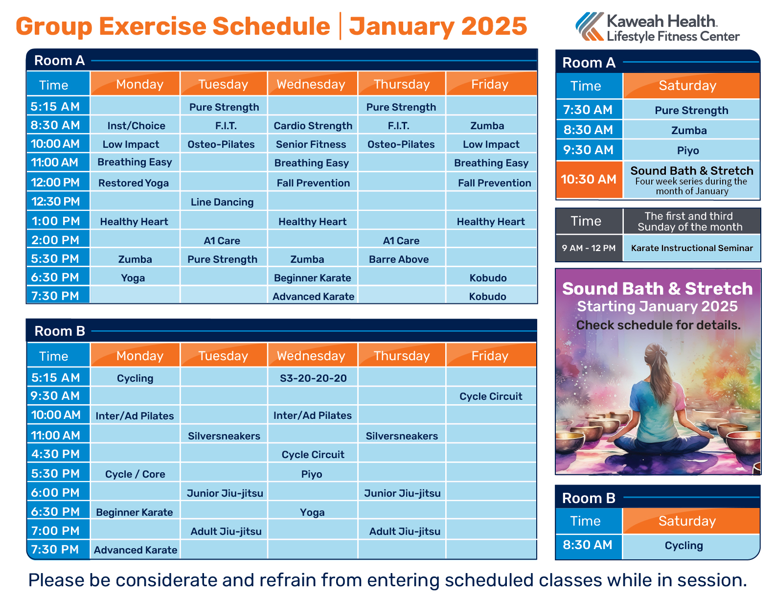 January Aerobic schedule 2025