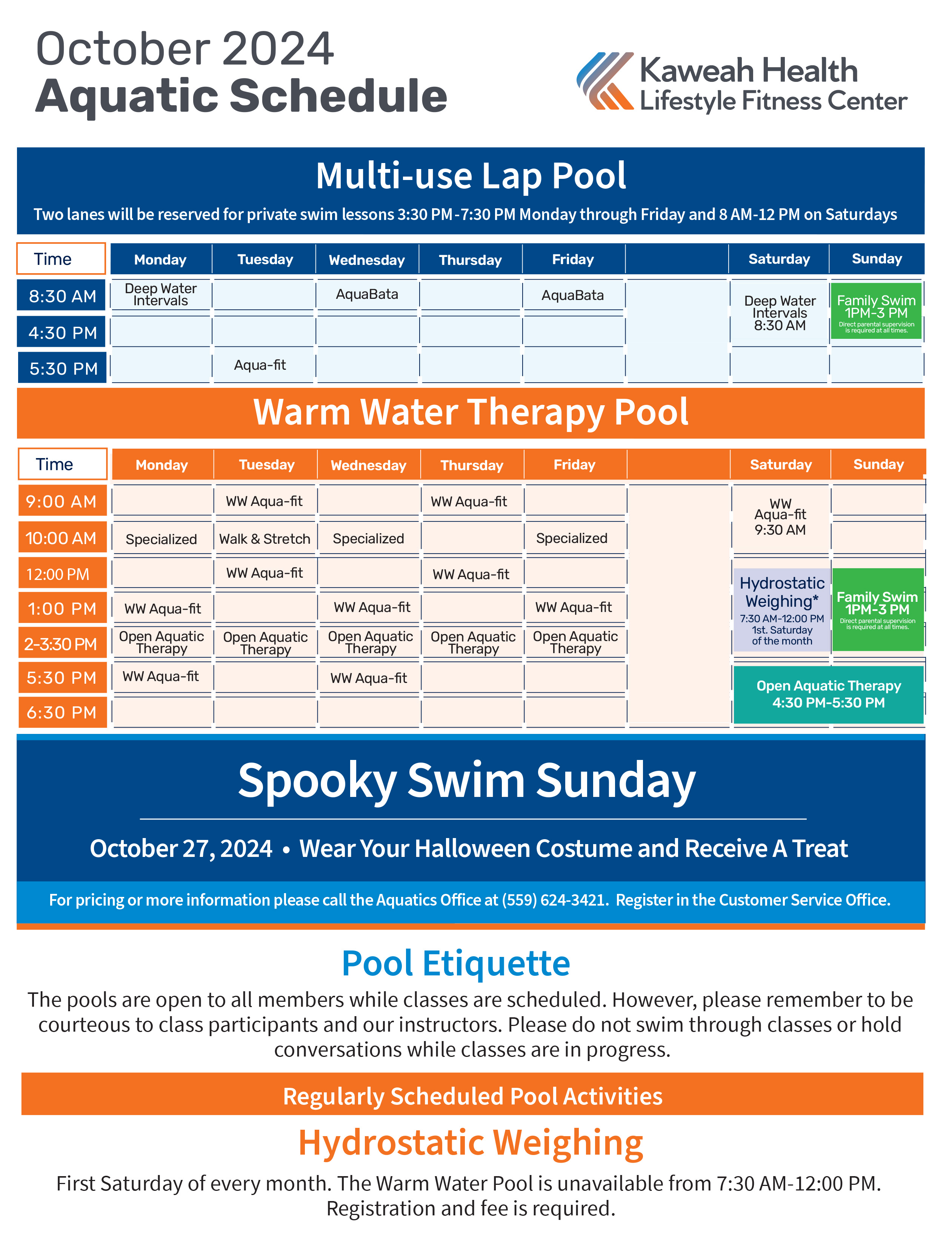 October Aquatic Schedule 2024